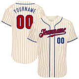 Custom Cream Red Pinstripe Red-Royal Authentic Baseball Jersey