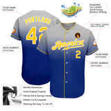 Custom Gray Gold-Royal Authentic Fade Fashion Baseball Jersey