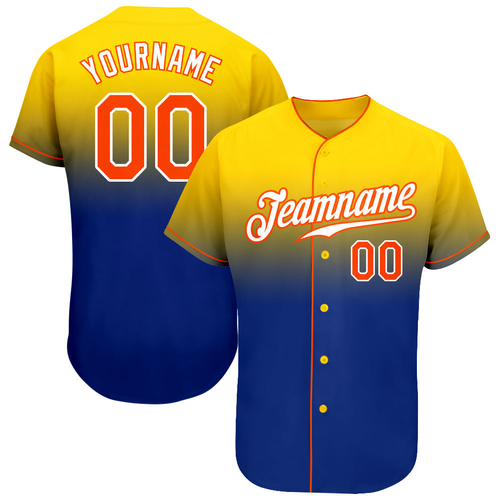 Custom Gold Orange-Royal Authentic Fade Fashion Baseball Jersey