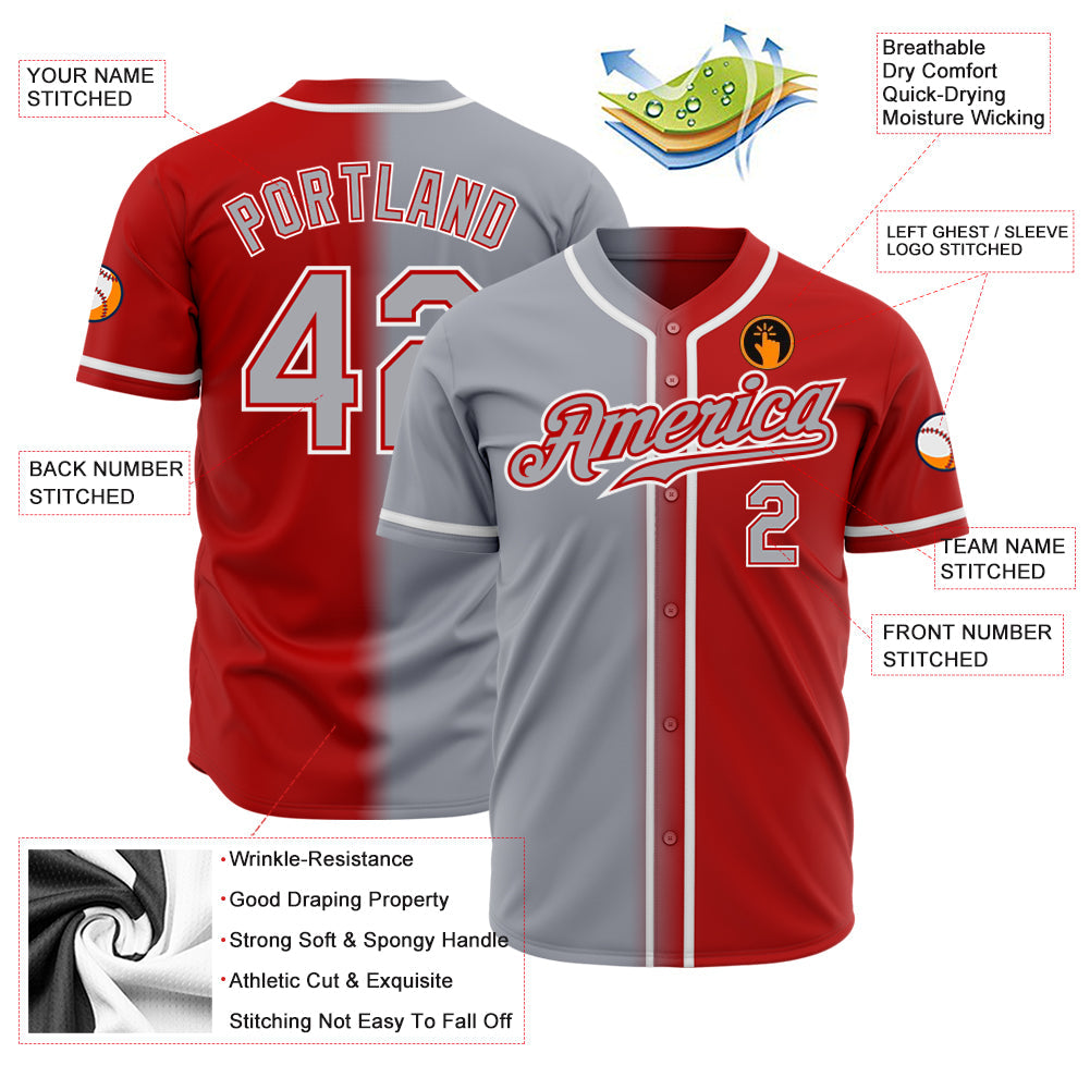 Custom Red Gray-White Authentic Fade Fashion Baseball Jersey