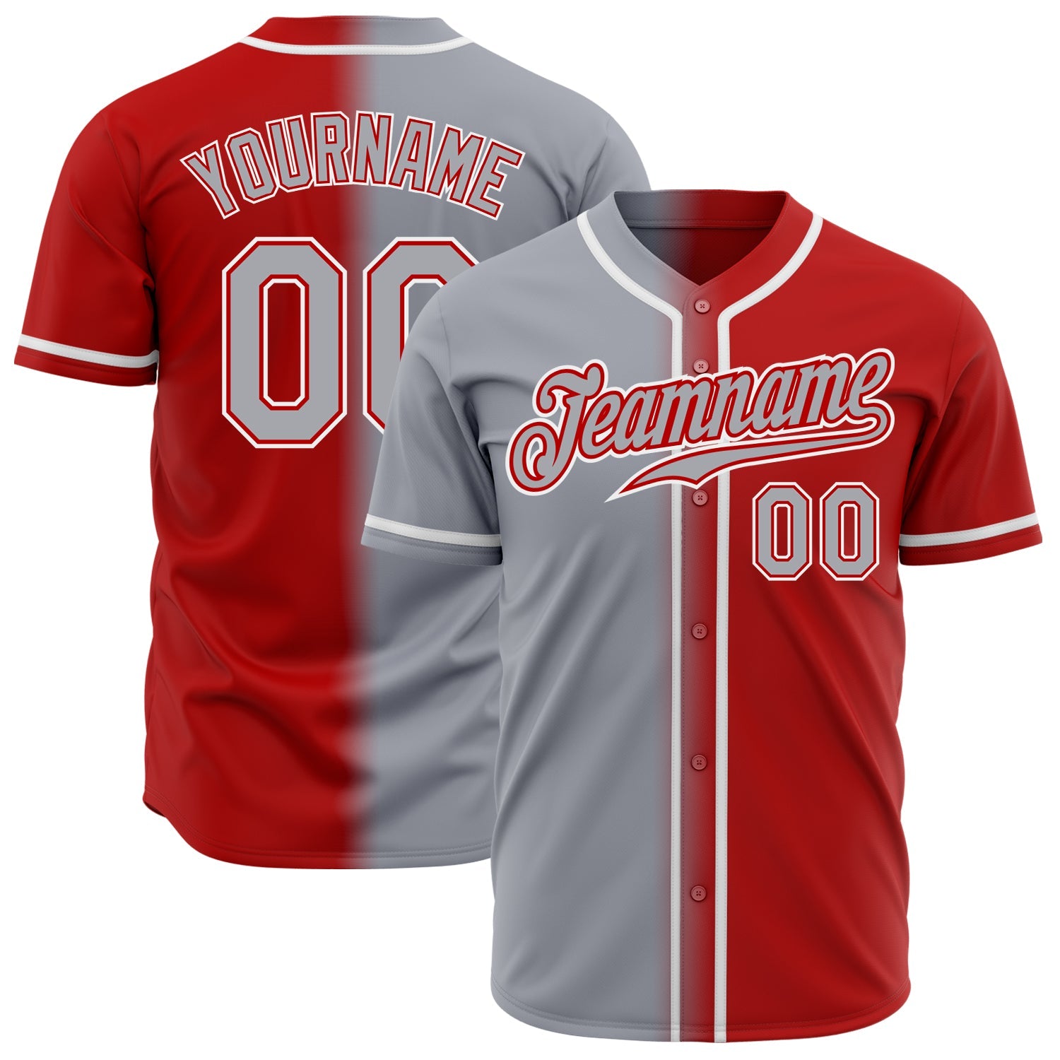 Custom Red Gray-White Authentic Fade Fashion Baseball Jersey