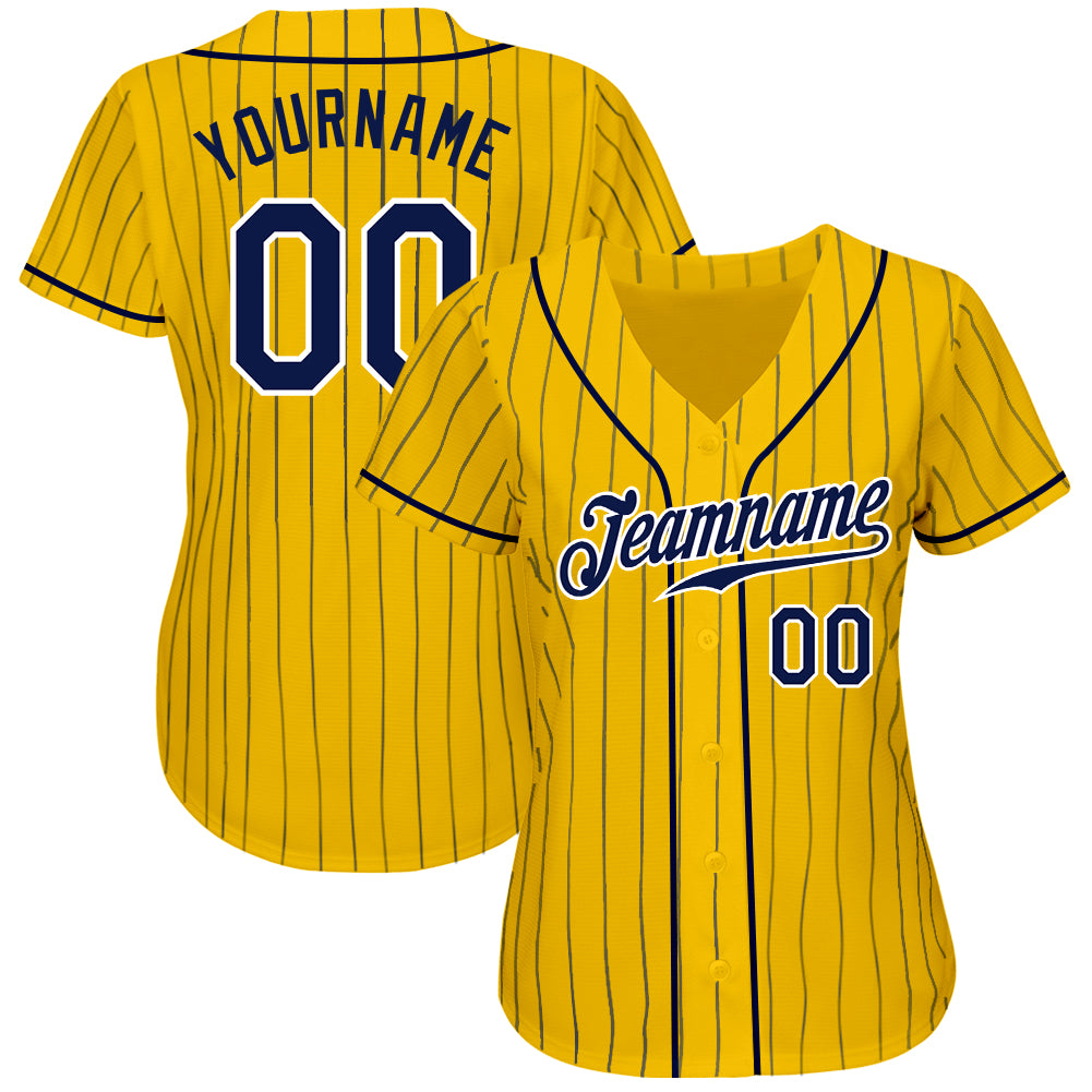 Custom Gold Navy Pinstripe Navy-White Authentic Baseball Jersey
