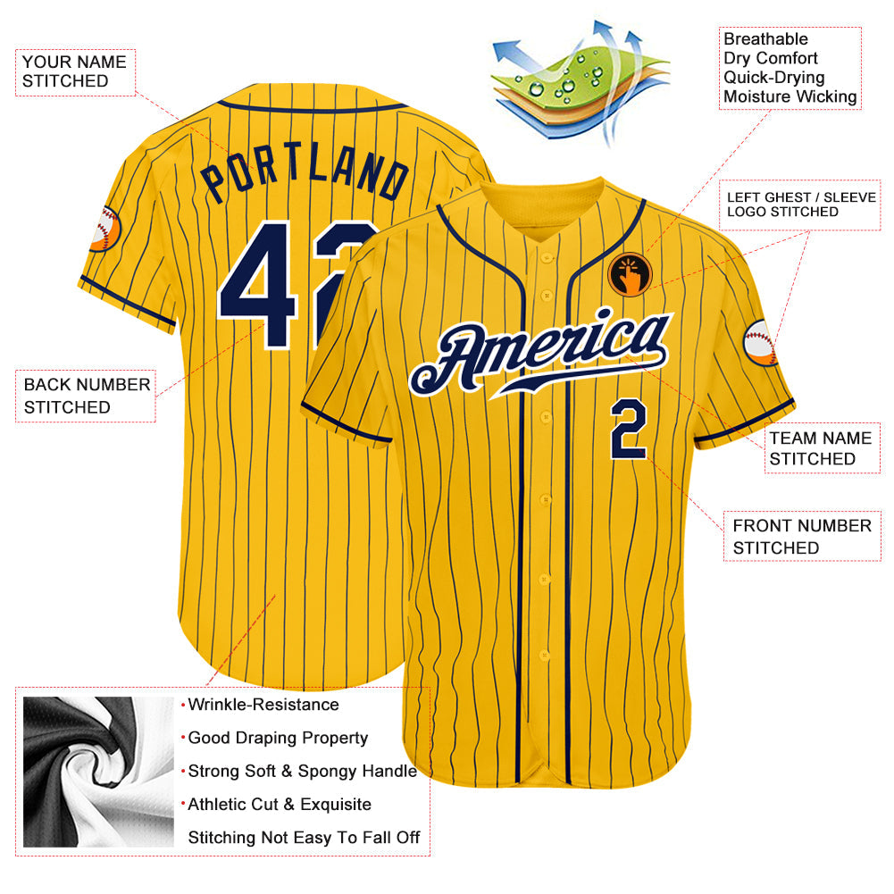 Custom Gold Navy Pinstripe Navy-White Authentic Baseball Jersey