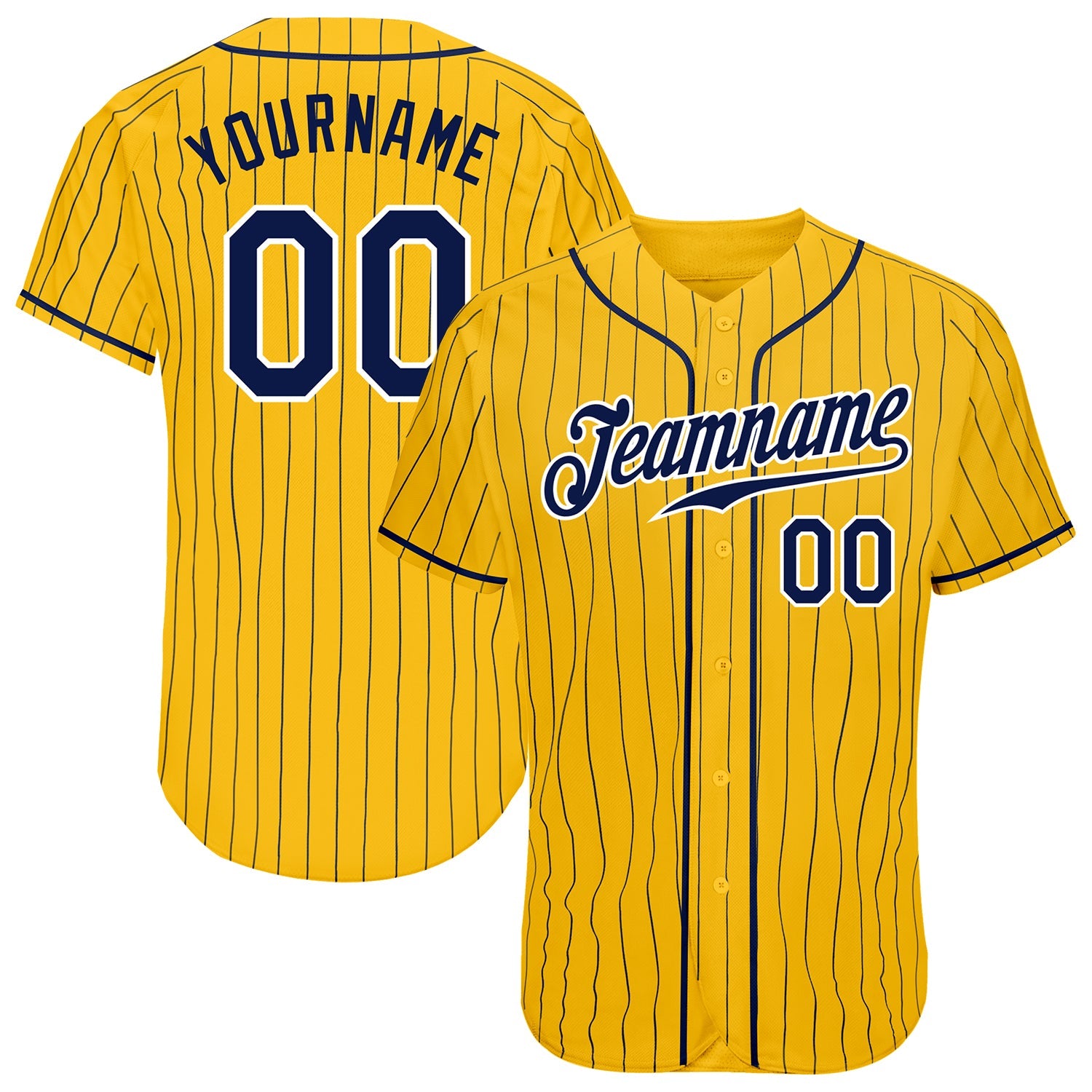 Custom Gold Navy Pinstripe Navy-White Authentic Baseball Jersey