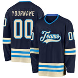 Custom Navy Cream-Blue Hockey Jersey