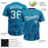 Custom Teal White-Royal Flame Two-Button Unisex Softball Jersey