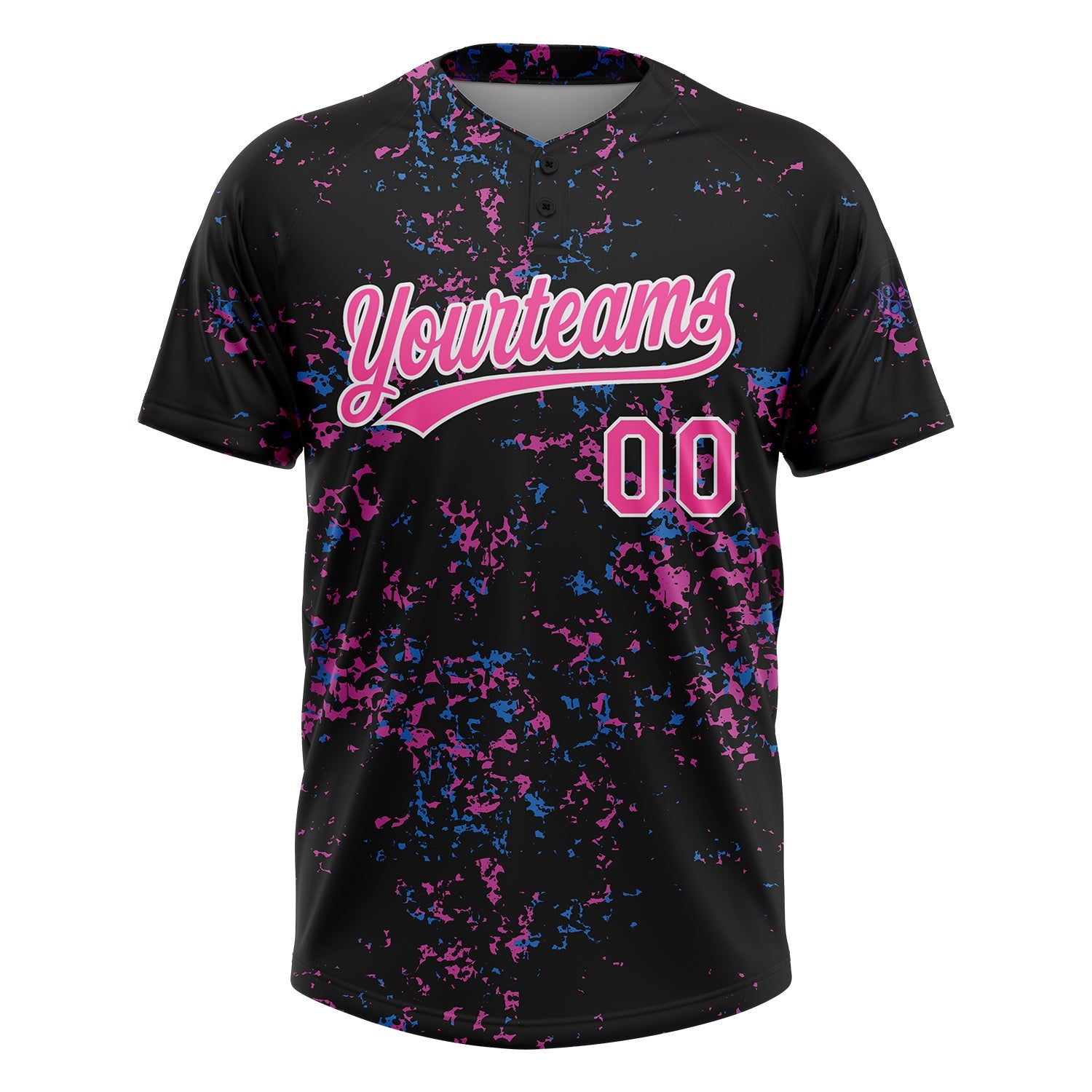 Custom Black Pink-White Two-Button Unisex Softball Jersey