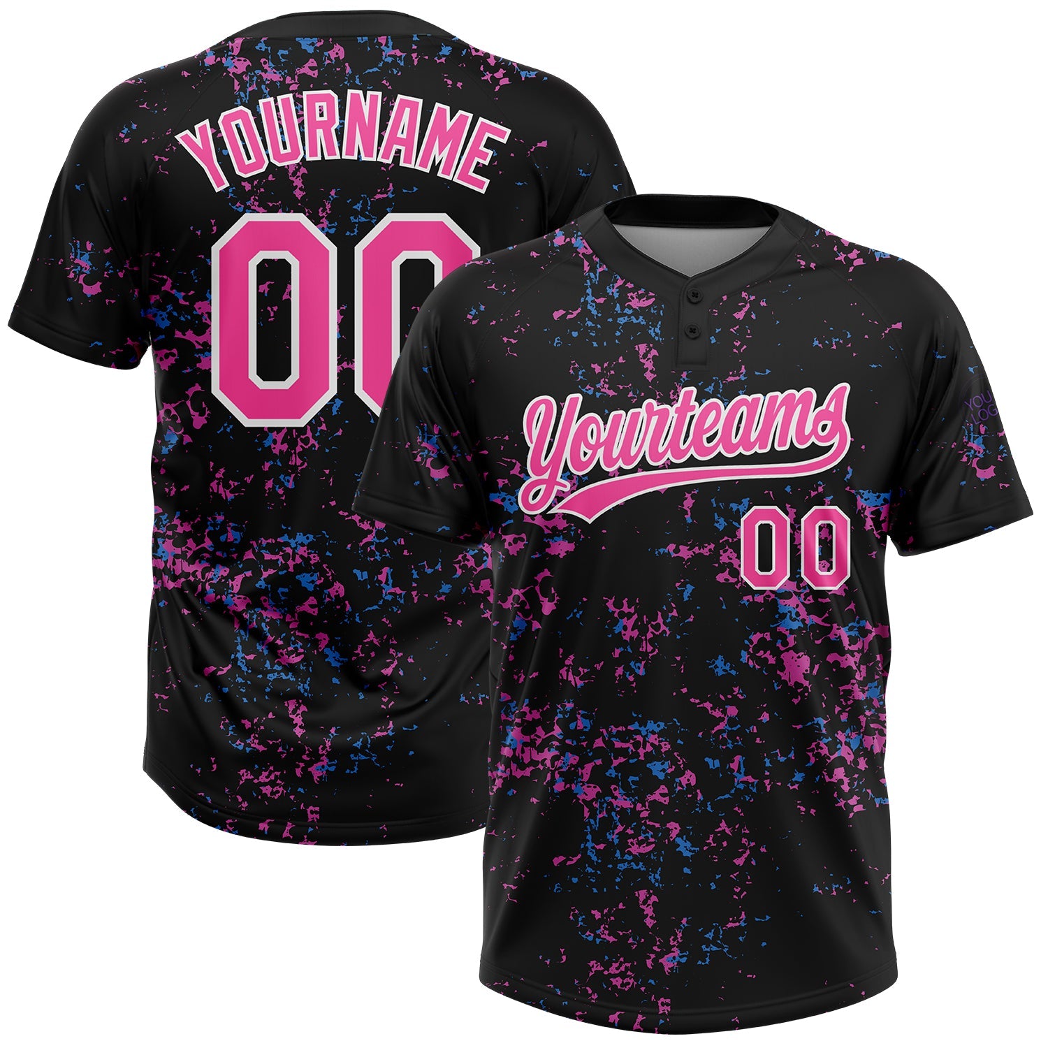 Custom Black Pink-White Two-Button Unisex Softball Jersey