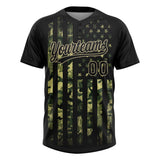 Custom Camo Black-Old Gold 3D American Flag Salute To Service Two-Button Unisex Softball Jersey