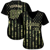 Custom Olive Olive-Cream 3D American Flag Authentic Salute To Service Baseball Jersey