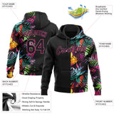 Custom Stitched Black Black-Pink 3D Pattern Design Tropical Palm Leaves Sports Pullover Sweatshirt Hoodie