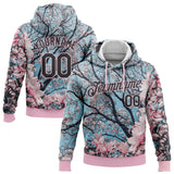 Custom Stitched Light Pink Black 3D Pattern Design Cherry Blossom Sports Pullover Sweatshirt Hoodie