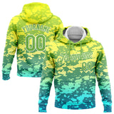 Custom Stitched Gold Neon Green-White 3D Pattern Design Gradient Abstract Sports Pullover Sweatshirt Hoodie