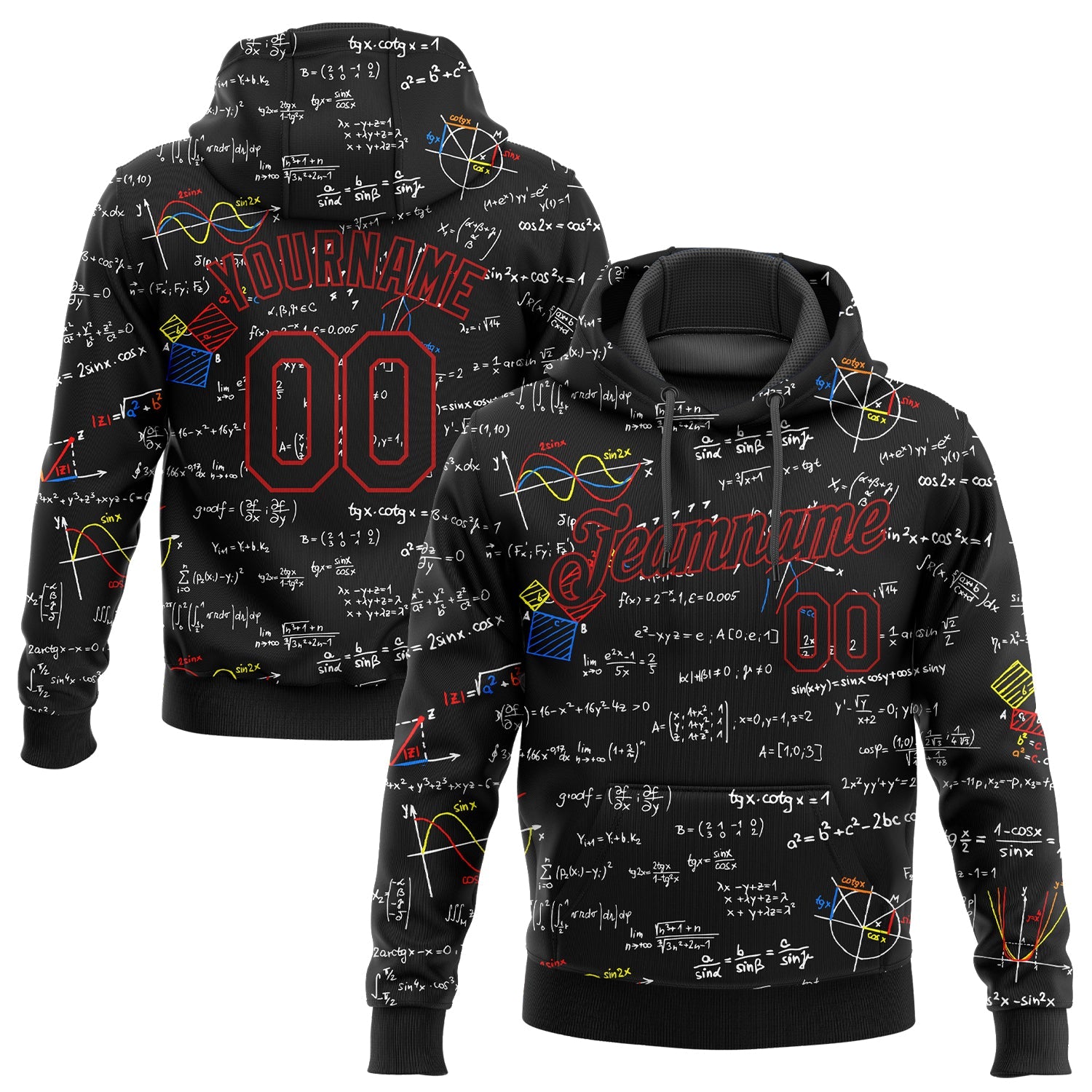 Custom Stitched Black Black Red-White 3D Pattern Design Math Sports Pullover Sweatshirt Hoodie