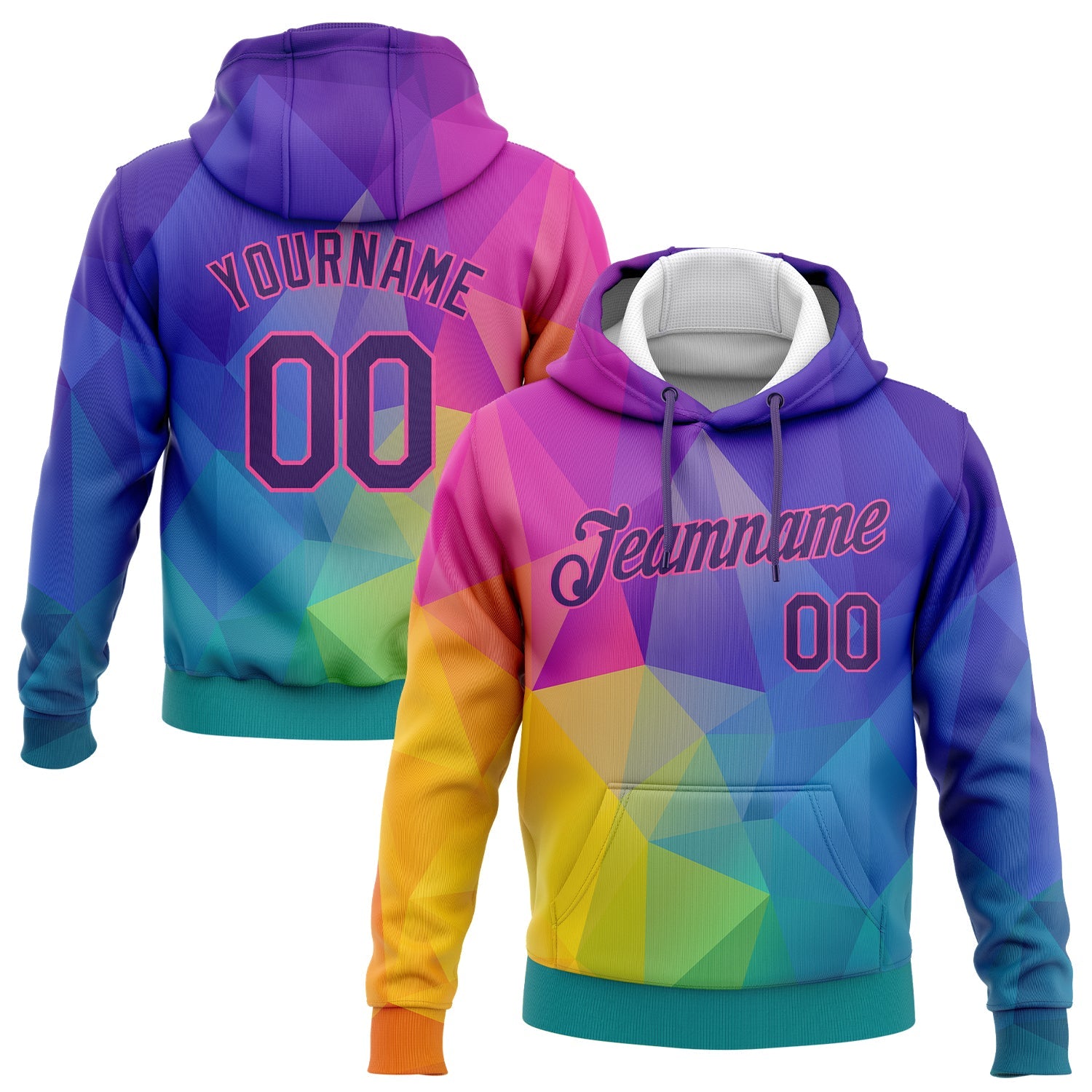 Custom Stitched Gold Purple-Pink 3D Pattern Design Abstract Rainbow Sports Pullover Sweatshirt Hoodie