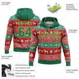 Custom Stitched Red Kelly Green-Gold 3D Christmas Reindeers Sports Pullover Sweatshirt Hoodie