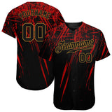 Custom Black Black Red-Old Gold 3D Pattern Design Authentic Baseball Jersey