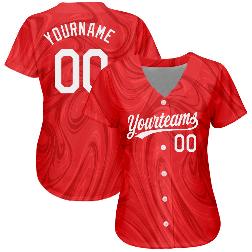 Custom Red White 3D Pattern Design Authentic Baseball Jersey