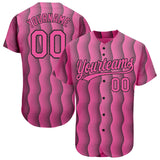 Custom Pink Pink-Black 3D Pattern Design Authentic Baseball Jersey