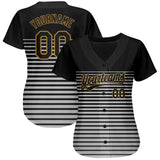 Custom Black Black Old Gold-Gray 3D Pattern Design Authentic Baseball Jersey