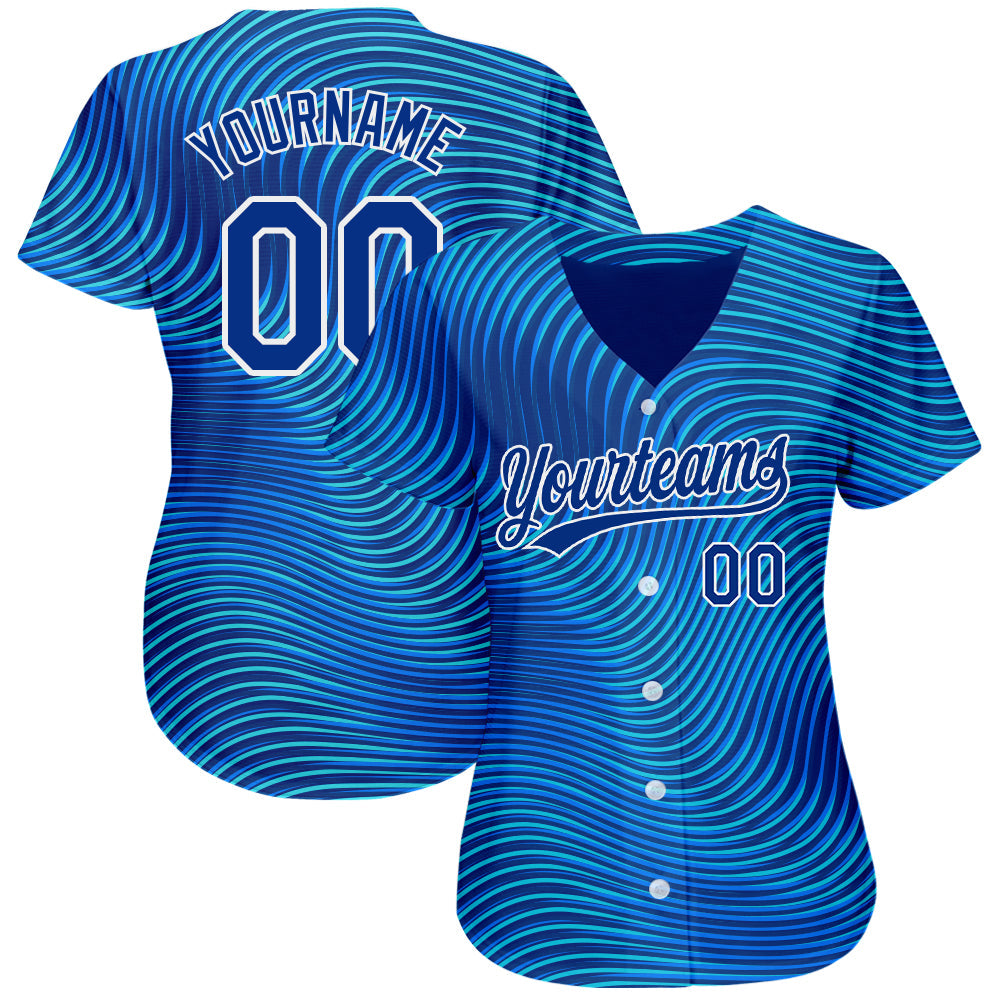 Custom Light Blue Royal-White 3D Pattern Design Authentic Baseball Jersey