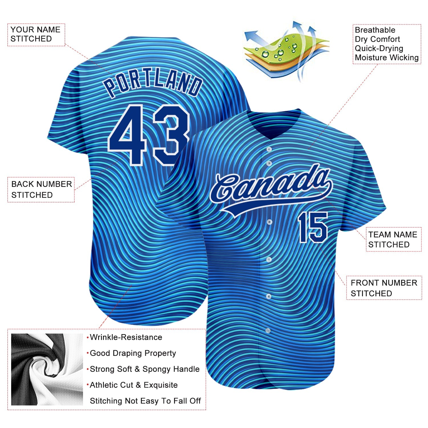Custom Light Blue Royal-White 3D Pattern Design Authentic Baseball Jersey
