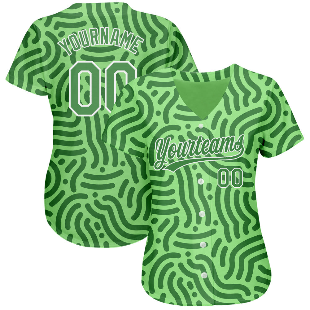 Custom Neon Green Kelly Green-White 3D Pattern Design Authentic Baseball Jersey