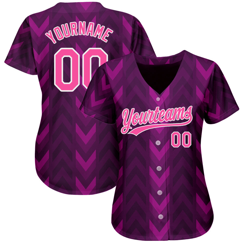Custom Purple Pink-White 3D Pattern Design Authentic Baseball Jersey