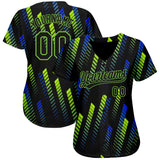 Custom Black Black Neon Green-Royal 3D Pattern Design Authentic Baseball Jersey