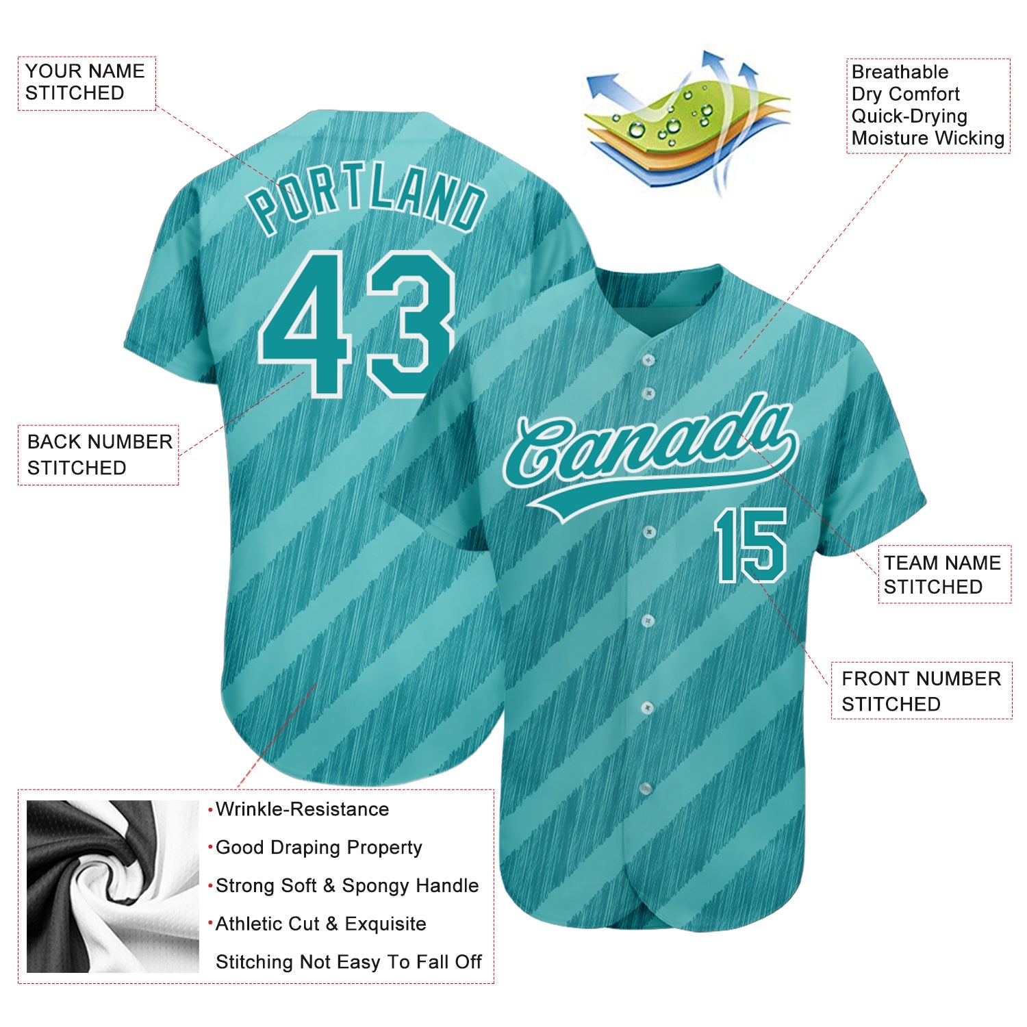 Custom Aqua Teal-White 3D Pattern Design Authentic Baseball Jersey