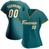 Custom Teal White-Gold Authentic Baseball Jersey