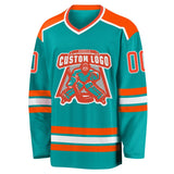 Custom Aqua Orange-White Hockey Jersey