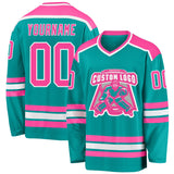 Custom Aqua Pink-White Hockey Jersey