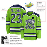 Custom Neon Green Navy-White Hockey Jersey