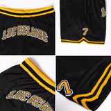 Custom Black Gold-White Authentic Throwback Basketball Shorts