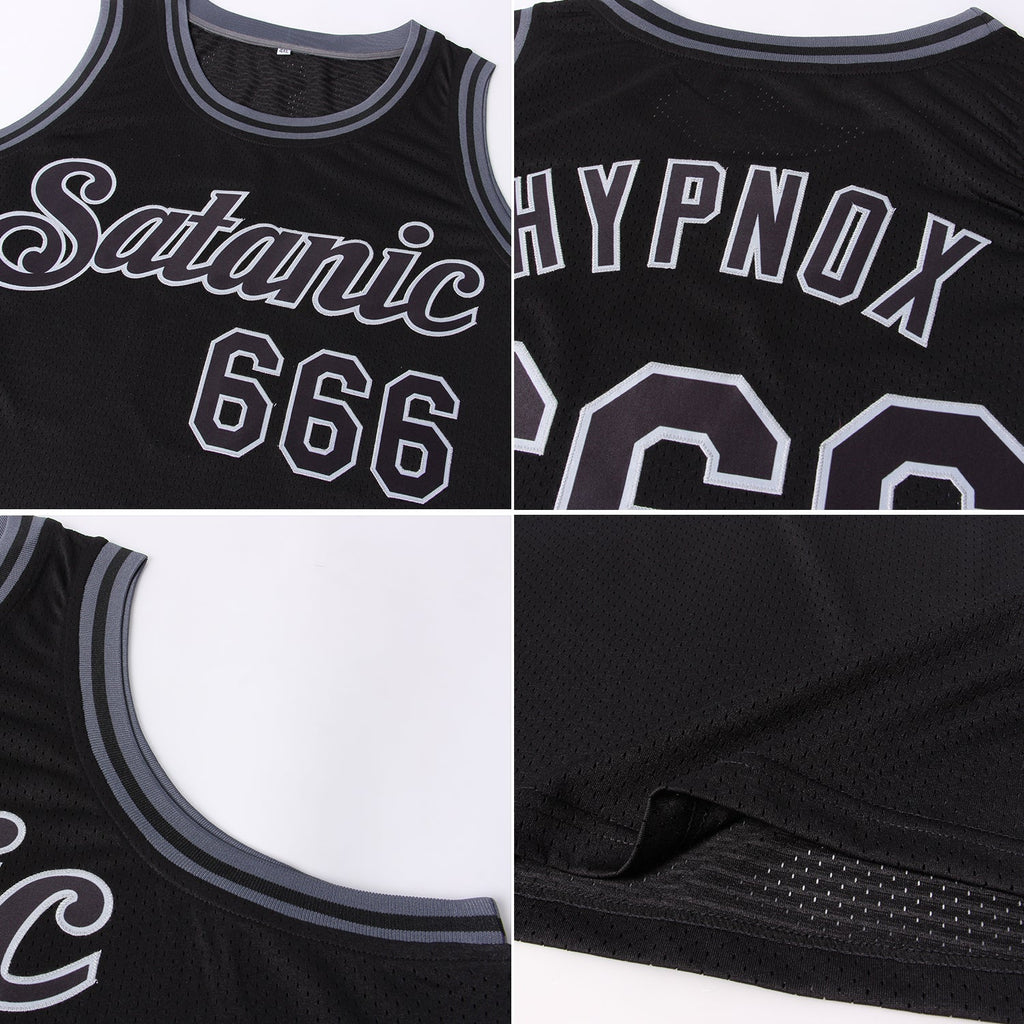 Custom Team Gray Basketball Black Black Rib-Knit Jersey Discount – snapmade