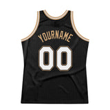 Custom Black White-Old Gold Authentic Throwback Basketball Jersey