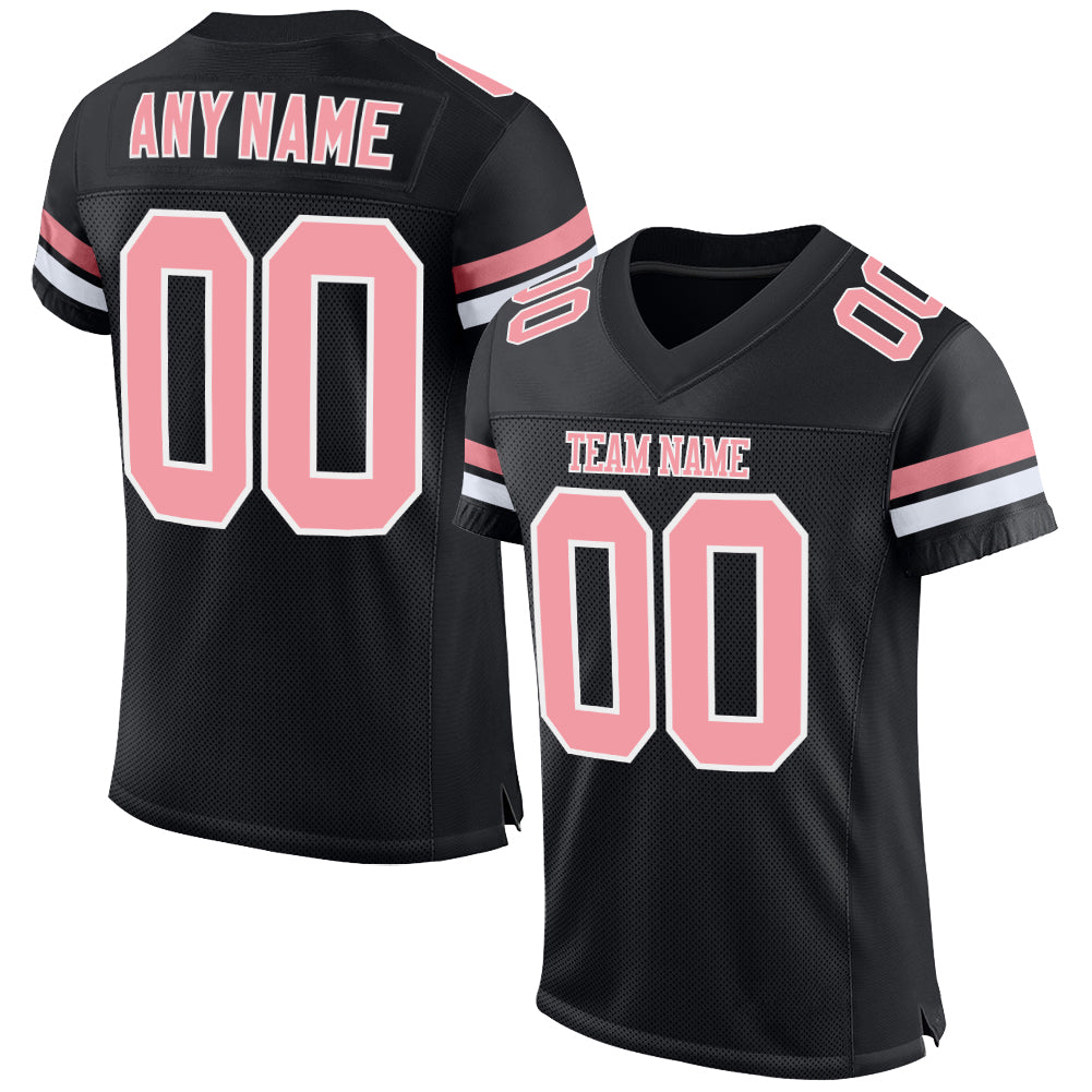Custom Black Pink-White Mesh Authentic Football Jersey