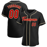 Custom Black Red-Cream Authentic Baseball Jersey