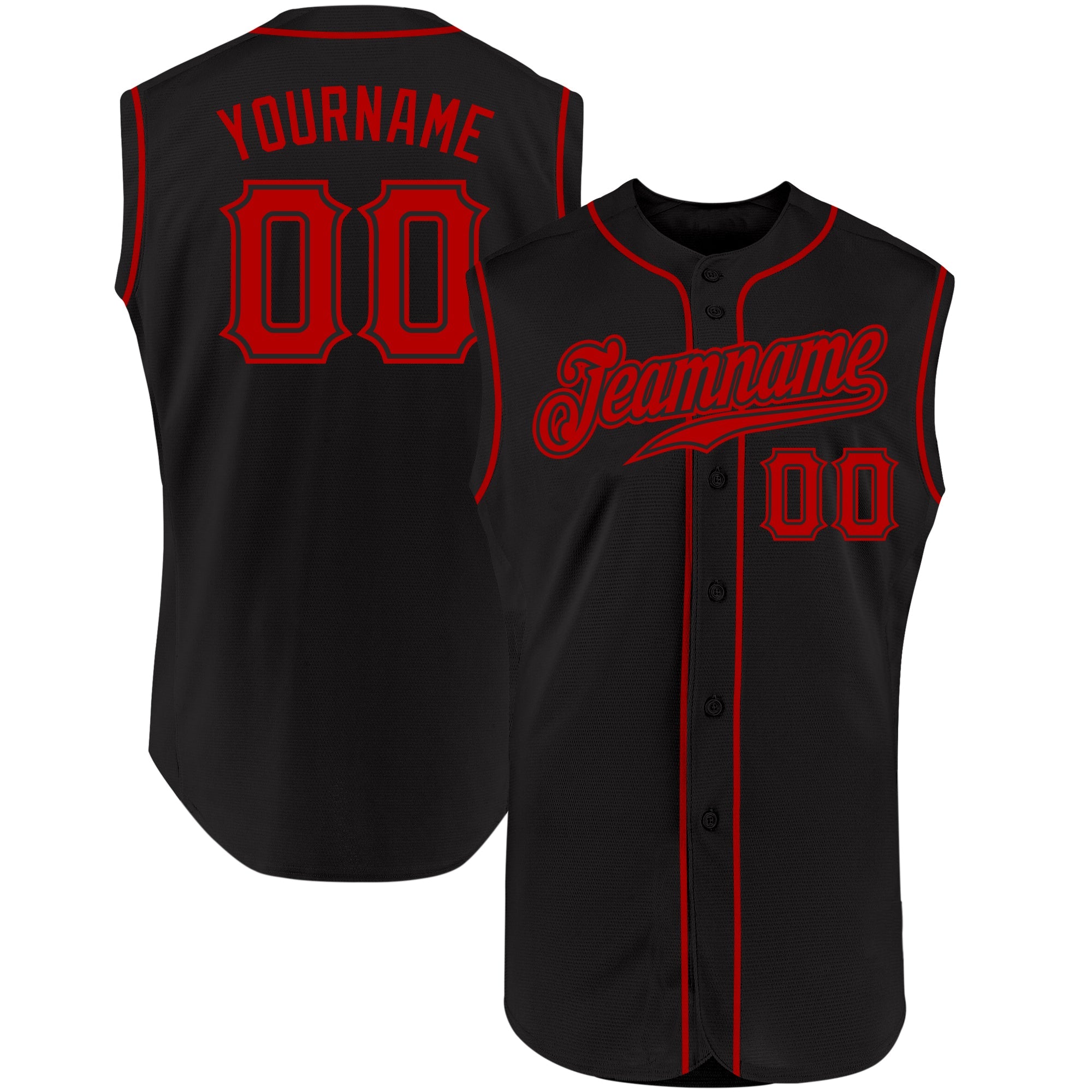 Custom Black Red Authentic Sleeveless Baseball Jersey