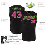 Custom Black Pink-Neon Green Authentic Sleeveless Baseball Jersey