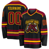 Custom Black Maroon-Gold Hockey Jersey