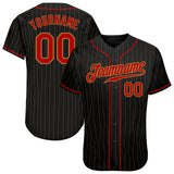 Custom Black Old Gold Pinstripe Red-Old Gold Authentic Baseball Jersey