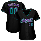Custom Black Teal-Purple Authentic Baseball Jersey