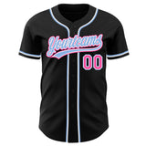 Custom Black Pink-Light Blue Authentic Baseball Jersey