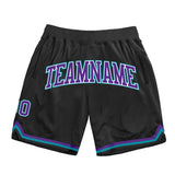 Custom Black Purple-Teal Authentic Throwback Basketball Shorts