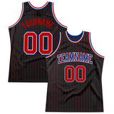 Custom Black Red Pinstripe Red-Royal Authentic Basketball Jersey