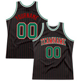 Custom Black Red Pinstripe Kelly Green-Red Authentic Basketball Jersey