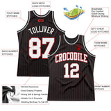Custom Black Red Pinstripe White Gray-Red Authentic Basketball Jersey