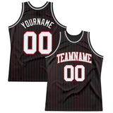 Custom Black Red Pinstripe White Gray-Red Authentic Basketball Jersey